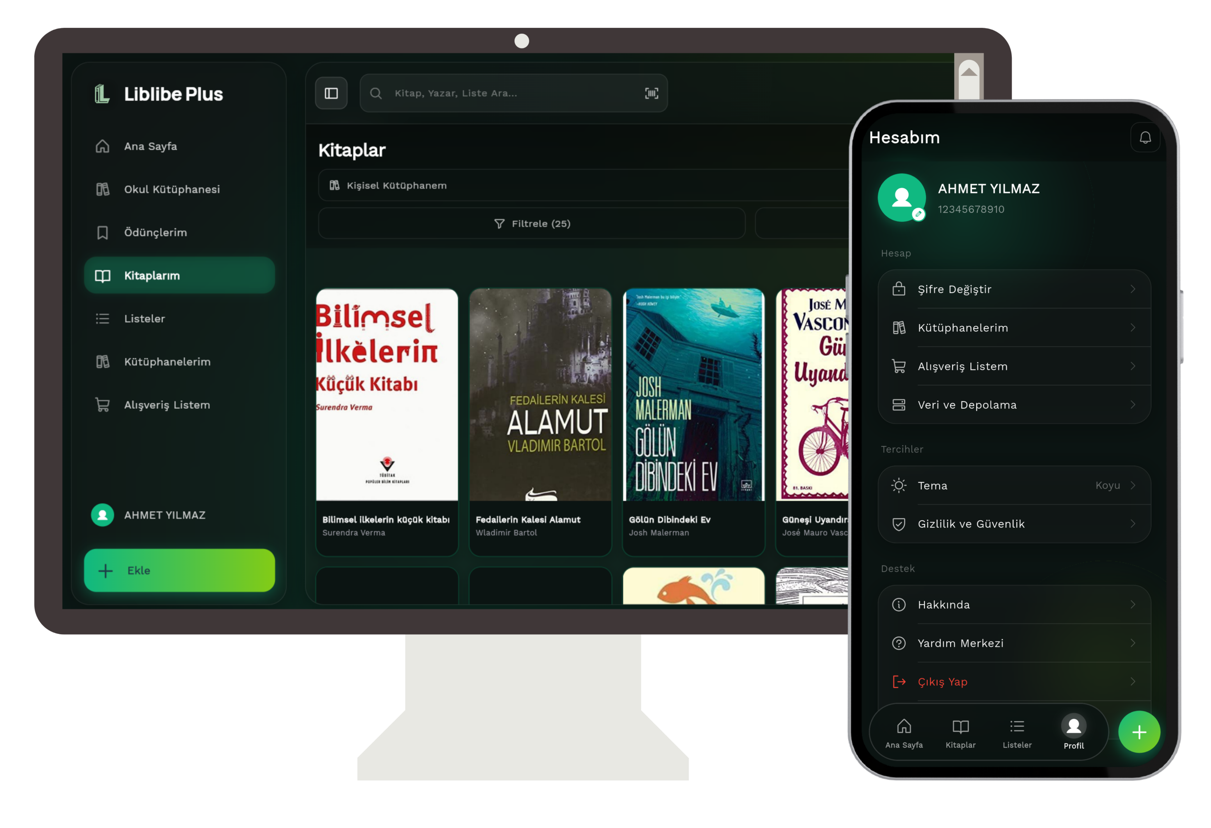 Liblibe Kitaplık ve Hesap Ekranları
